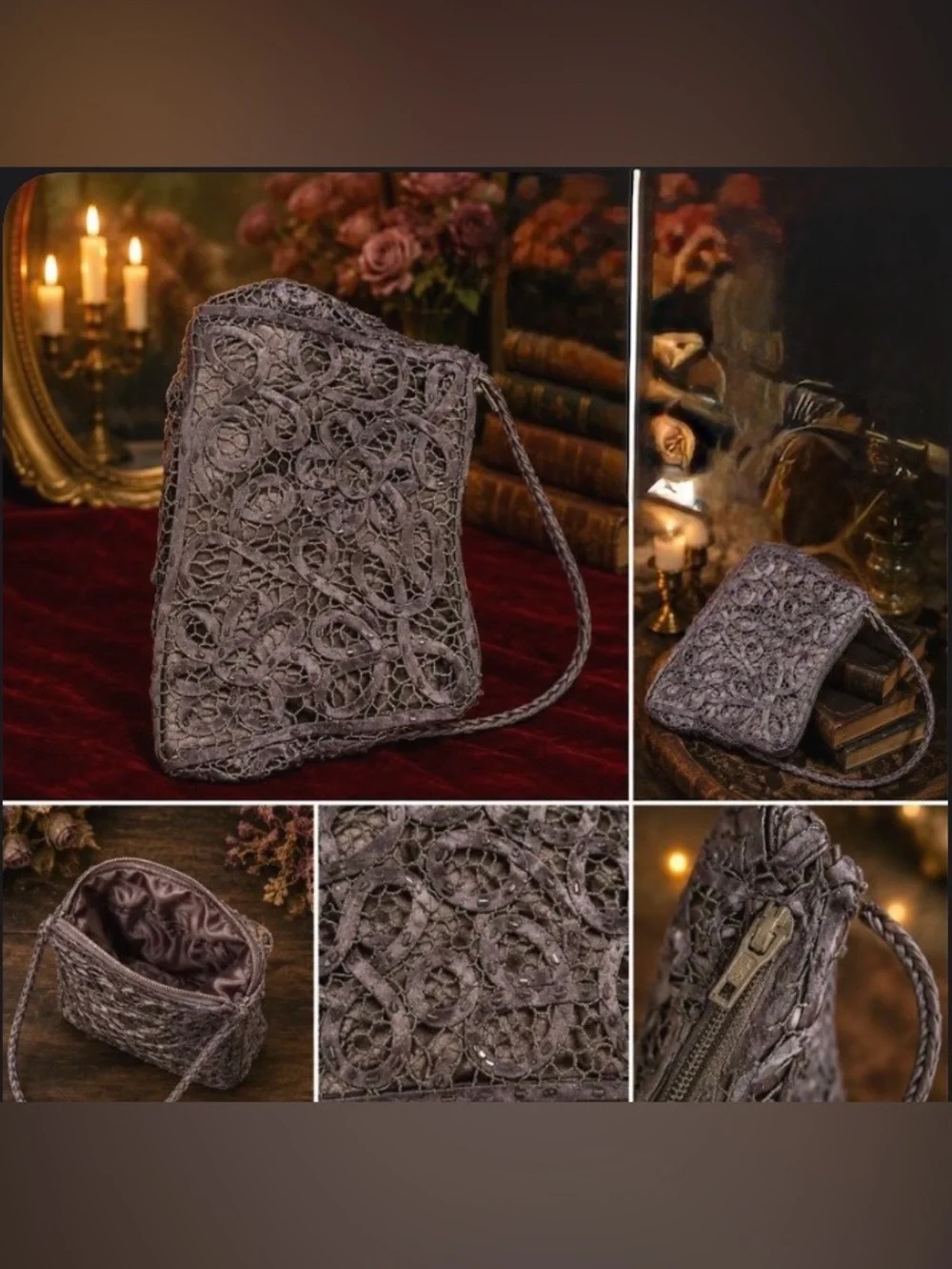 Gorgeous vintage inspired handmade lace inspired open work evening bag